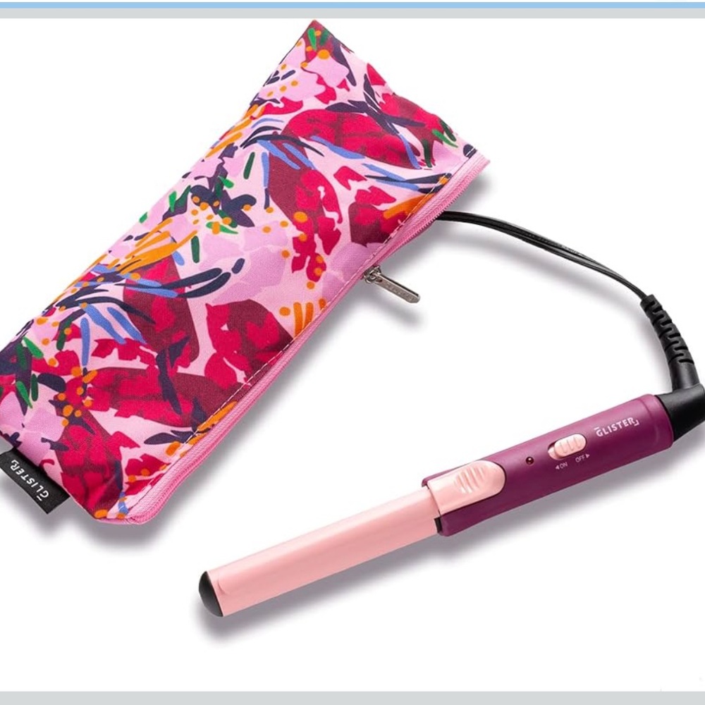 Pink & Purple Mini Hair Straightener with Floral Pouch